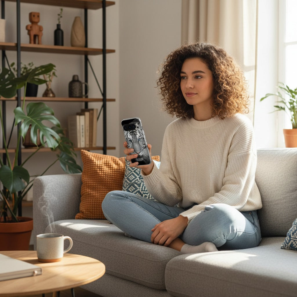 Google Pixel 10 / 10 Pro TPU hoesje Tijger - lifestyle foto in huiselijke setting