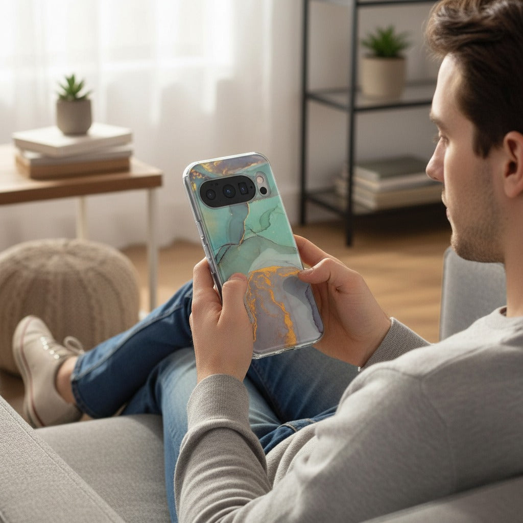 Google Pixel 10 / 10 Pro TPU hoesje Watercolor Mix - lifestyle foto in huiselijke setting