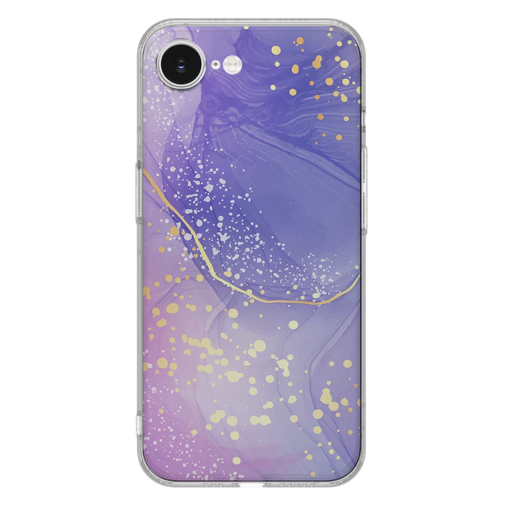 TPU Hoesje iPhone 16e - Watercolor Paars Backcover met uniek paars design en gouden accenten.