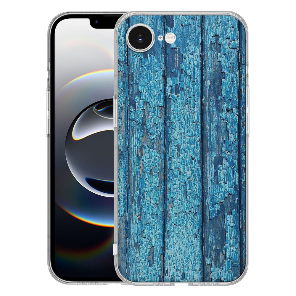 TPU Hoesje iPhone 16e - Wood Blue Backcover met natuurlijke houten uitstraling en schokabsorberende bescherming.