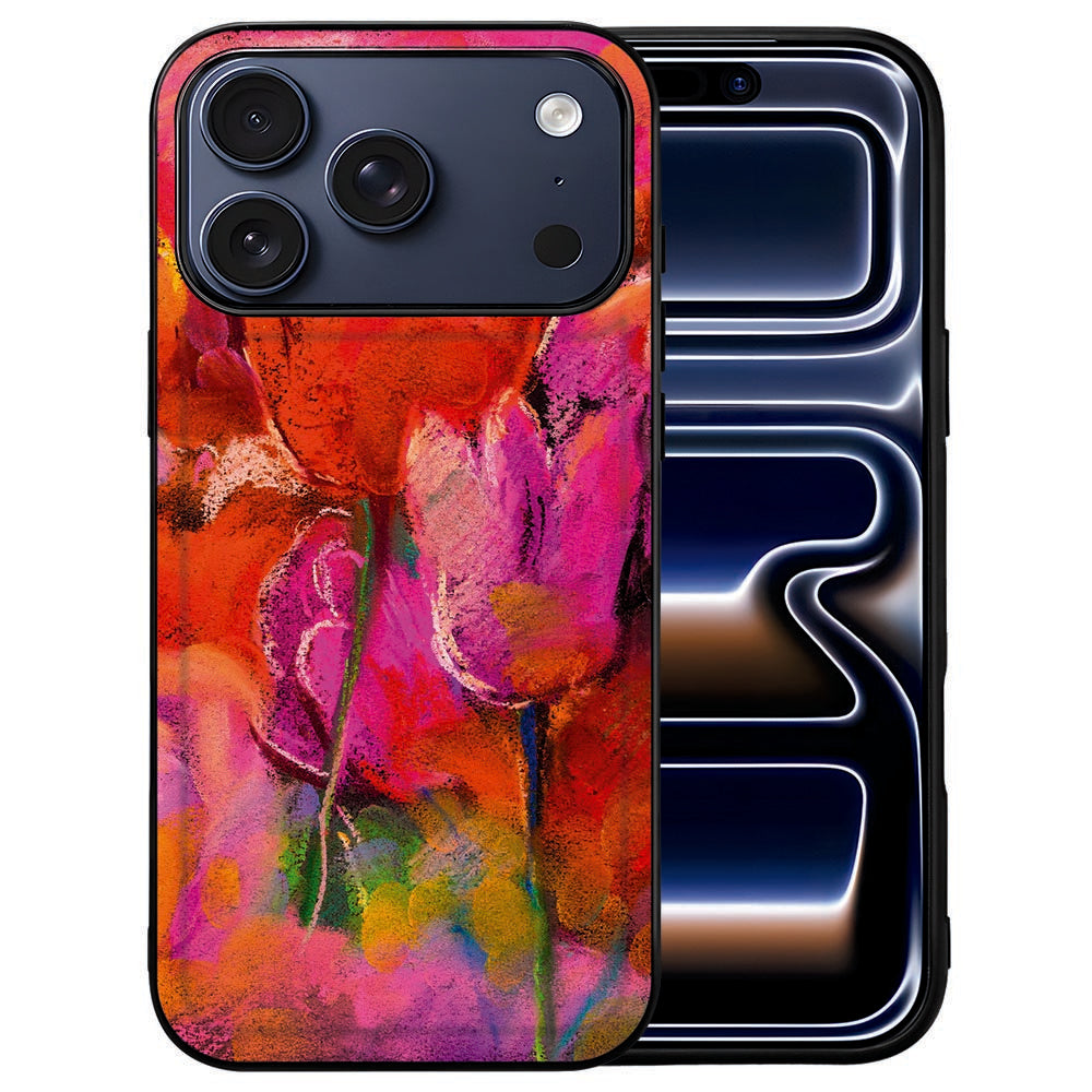 Rode en roze aquareltulpen op de achterkant van het Tulips hoesje voor iPhone 18 Pro