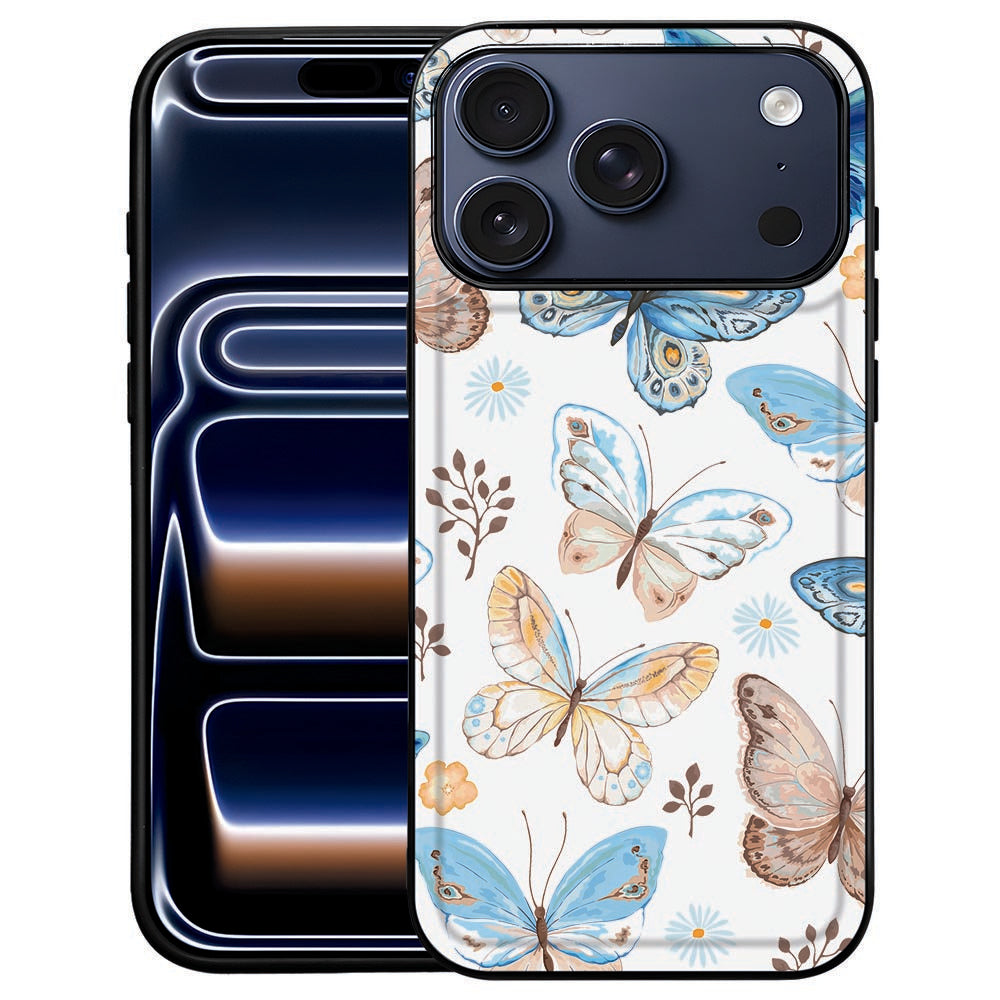 Vlinder iPhone 18 Pro Max hoesje met blauw-bruine vlinder op de kunstleren achterkant