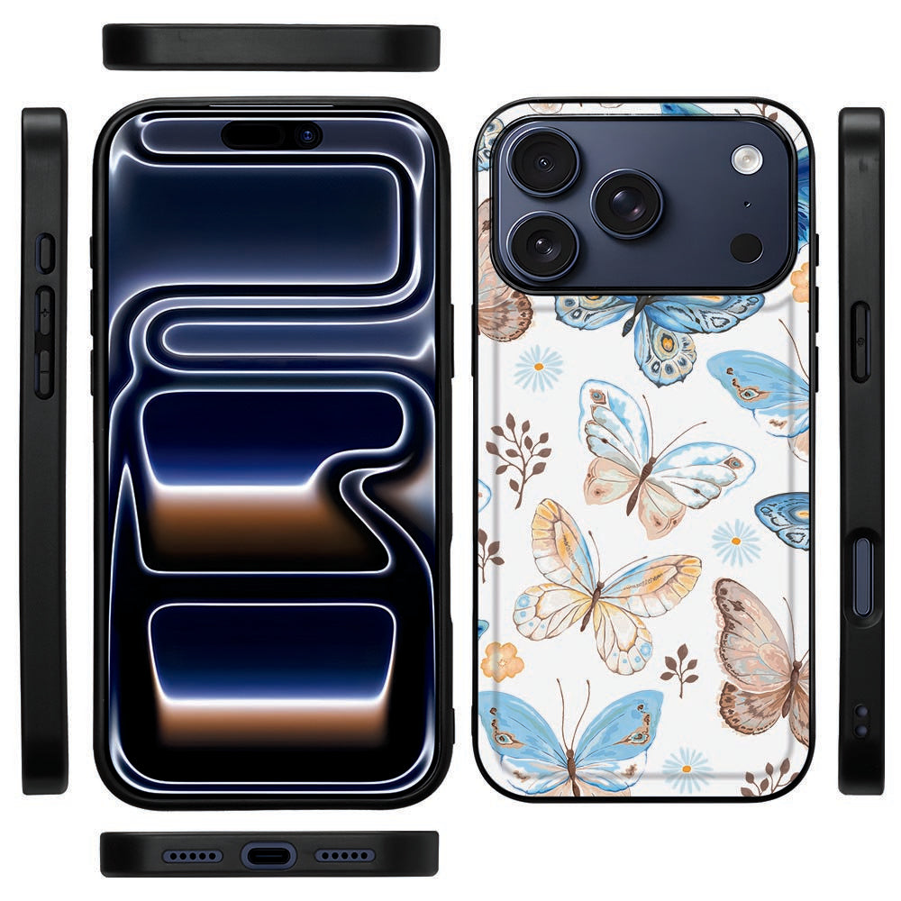 Zijaanzicht van het Vlinder hoesje voor de iPhone 18 Pro Max, zwarte TPU-rand en knoppen vrij