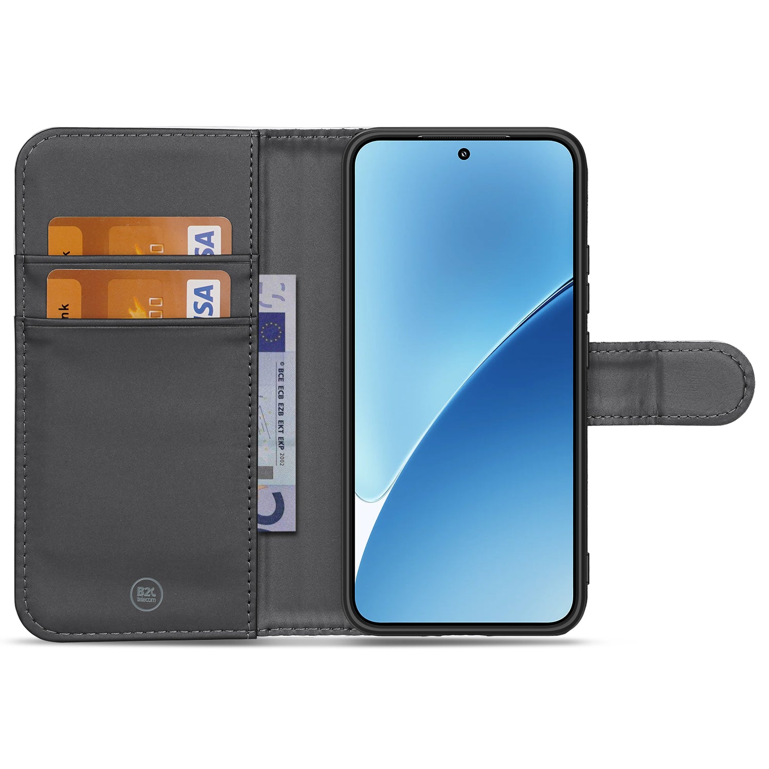 Binnenkant Xiaomi 15 book case hoesje wit met 2 pasjeshouders en biljetvak