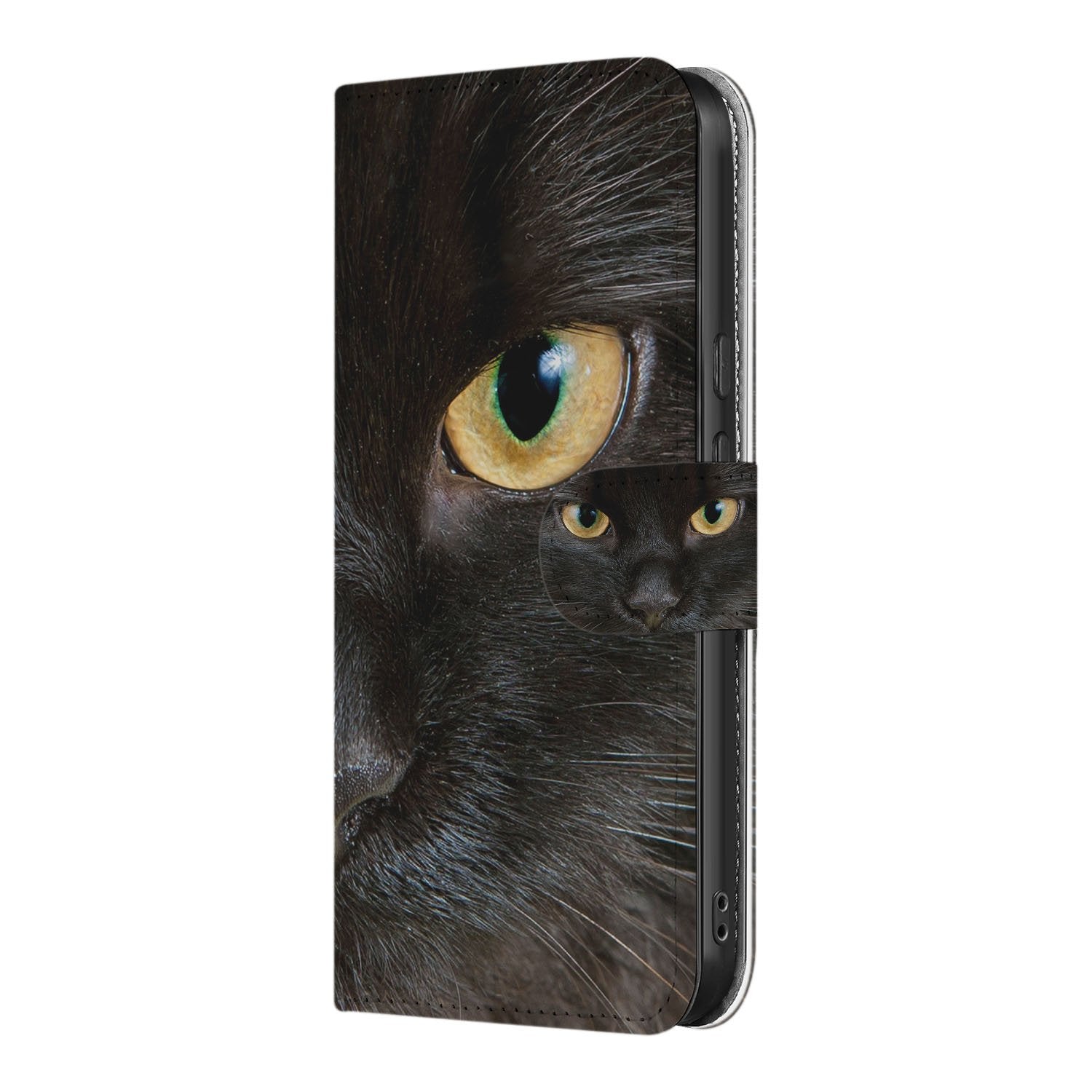 Zwarte Kat Design voor Google Pixel 10 en 10 Pro Portemonnee Hoesje Zijkant Detail Cat Eye